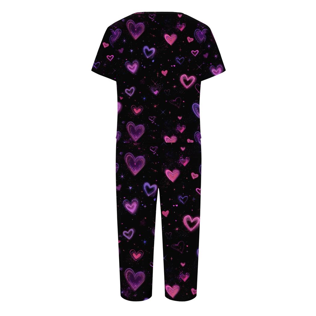 2 Piece Sets For Women Short Sleeve Top And Pants With Pockets Workout Soft Print Sets