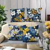 Navy Blue & Yellow Floral Pillowcase - Vibrant Botanical Print Pillow Cover for Sofa Bedroom Living Room