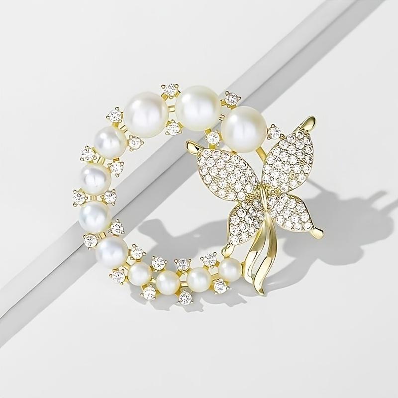 Elegant Butterfly Brooch with Imitation Pearls, High-End Exquisite Corsage Pin for Women, Classic Versatile Clothing Accessory
