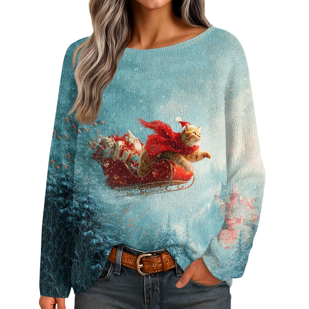 Womens  Fall Sweaters Long Sleeve Print Tops Pullover Sweaters Loose Dressy Casual Basic Clothes