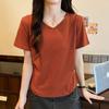 Short Sleeved T-shirt Women's Summer New High-end Simple and Fashionable Plus Size Fit V-neck Top