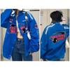 Womens Oversized Streetwear Embroidered Baseball Jacket Hip Hop Loose Fit Moto Style
