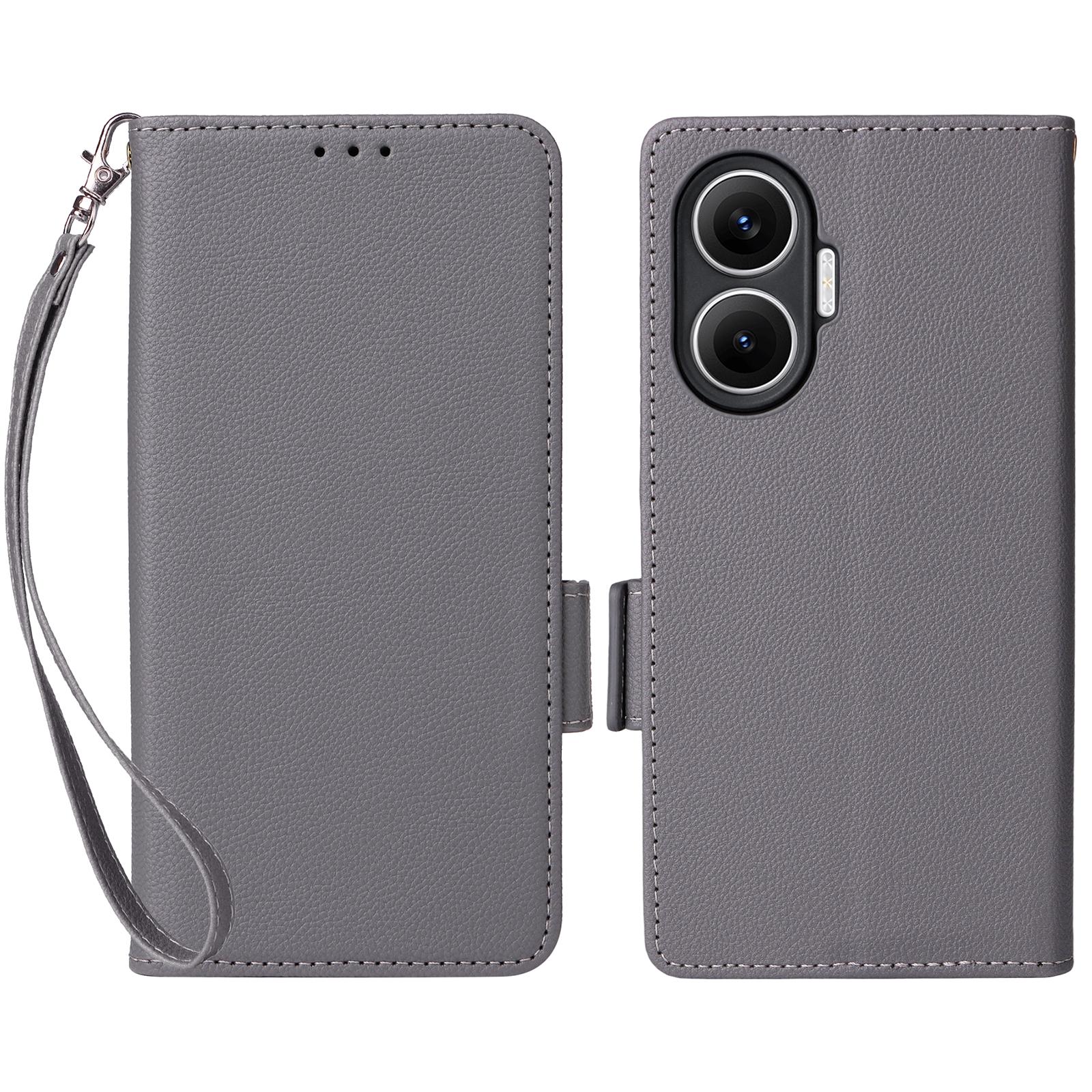 

For Xiaomi Redmi Turbo 4 Pro 5G Case with Wrist Strap Litchi Texture PU Leather Wallet Phone Cover Grey