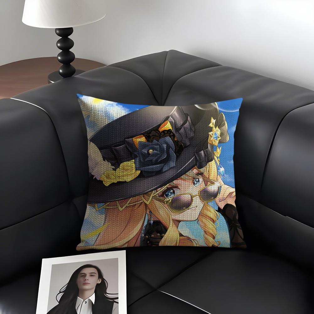 

NNavia GenshinN Anime Cushion Cover Natural Linen Organic Fabric DoubleSided Printing Sofa Home Decor Gift Pillow Case 30x30cm