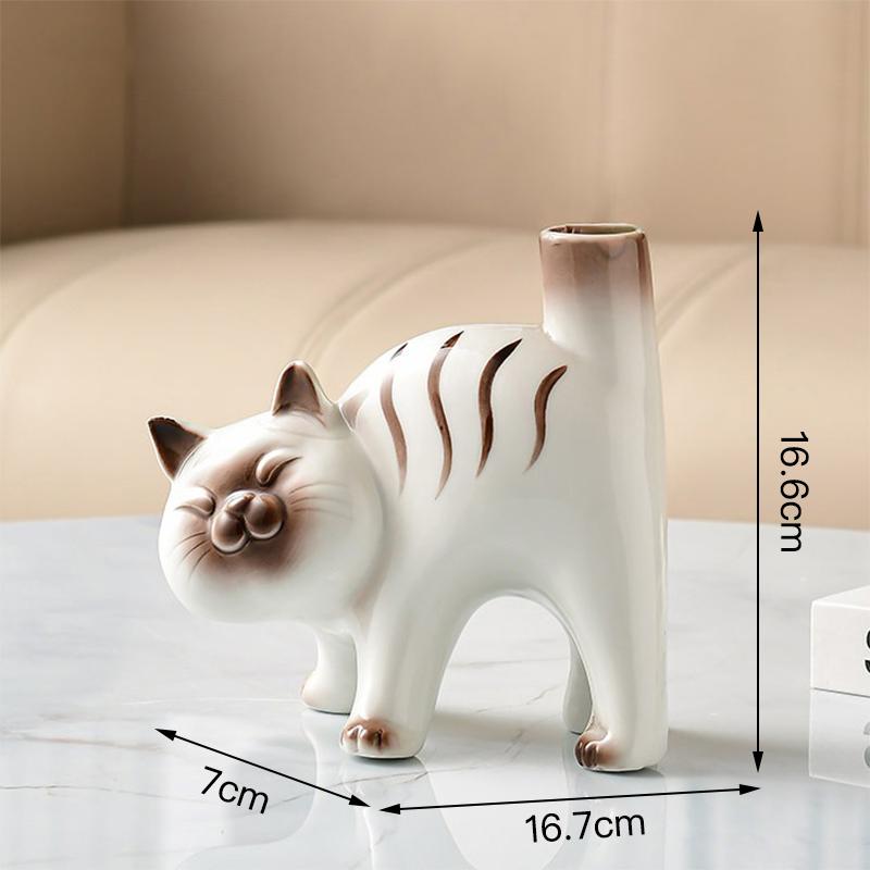 Cute Ceramic Cat Vase Hydroponic Vase Desktop Ornament Home Decor Garden Decoration