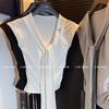 College Shawl Tie Short Sleeve T-Shirt Summer V-Neck Unique Design Simple Slim Temperament Short Top Women