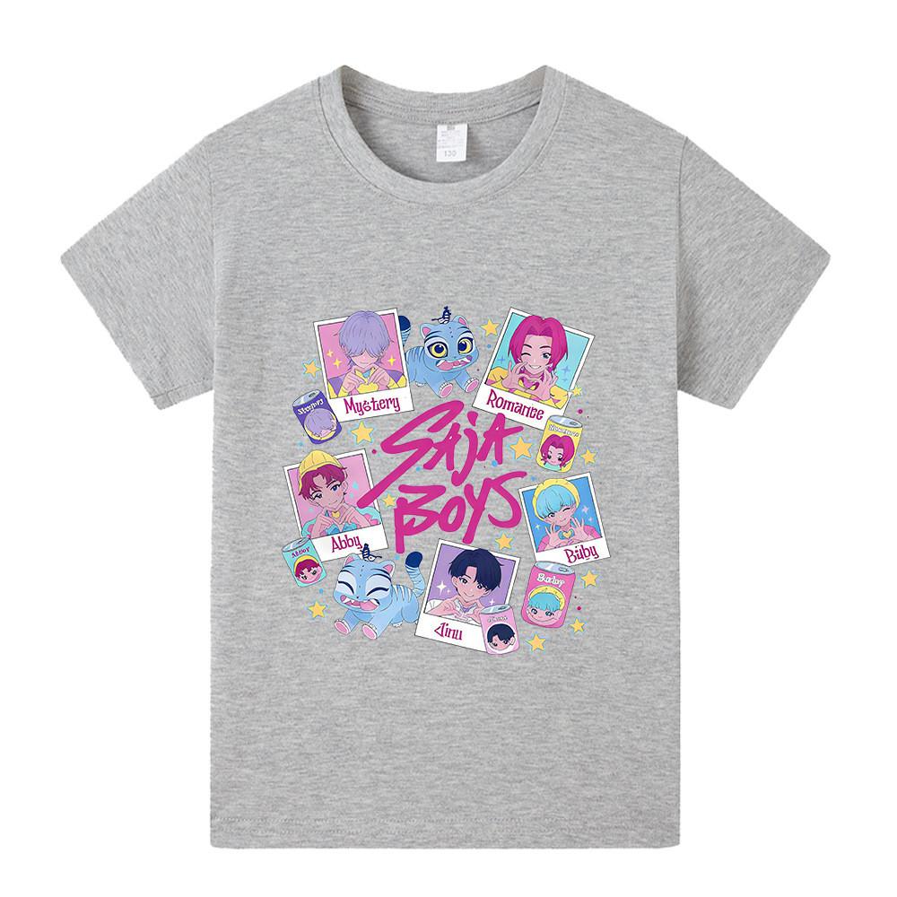 A1206 Kids Boys Girls Sajaboys Kpop Rumi Zoey Mira Print Short Sleeves T-shirt