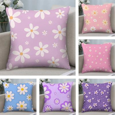 Romantic Daisy Print Spring Pillow Case Plush Fabric Soft Double Sided Print Home Sofa High Quality Cushion Cover Throw
