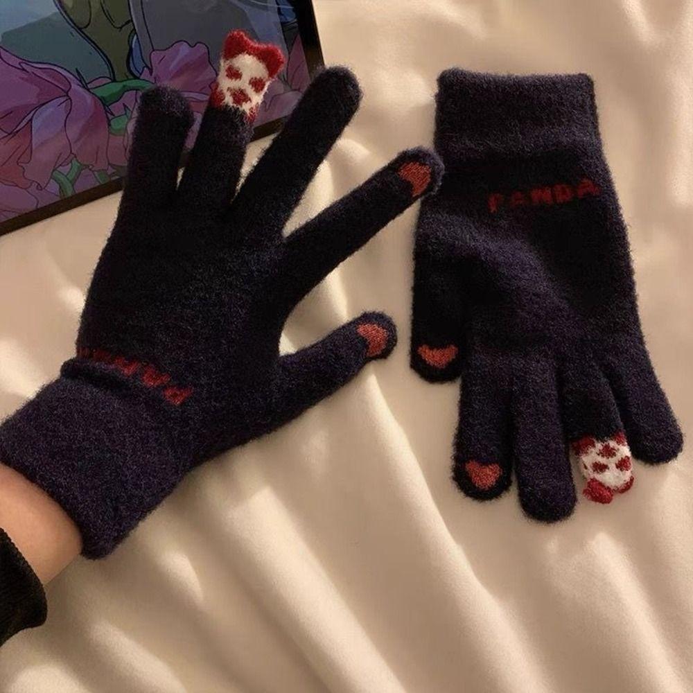 Knit Fabric Crystal Fleece Knitted Gloves One Size Thick Warm Gloves For Students