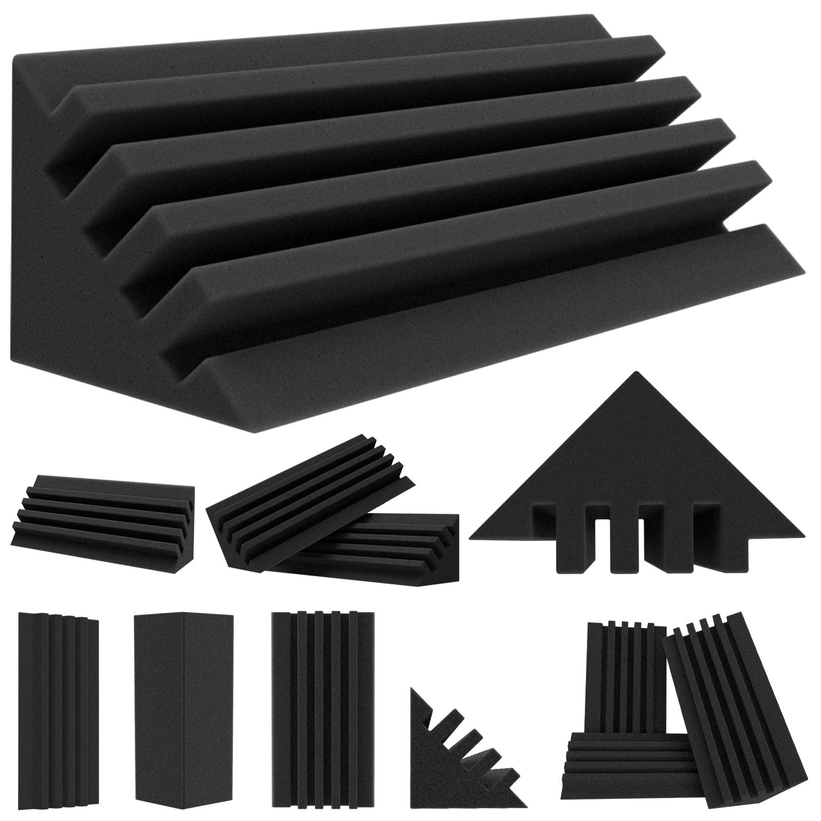 

TroyStudio Bass Trap Sound-Absorbing Material, 10x10x30cm, 12 Sheets, High-Density, Thick, Corner Soundproofing Panels, Echo and Reverberation