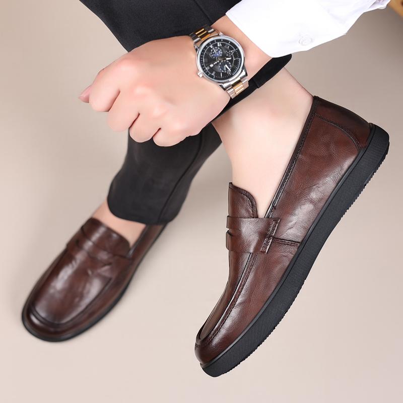 Модная повседневная обувь мужская кожаная мягкая обувь лоферы уличная мода слипоны — фото 4