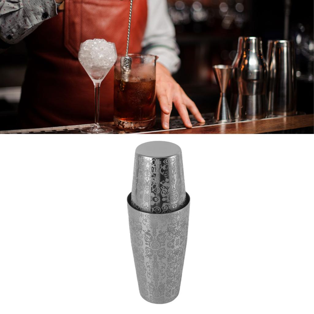 Stainless Steel Cocktail Shaker Engraved Martini Shaker Silver Japanese American Boston Bar Mixer Bottomless