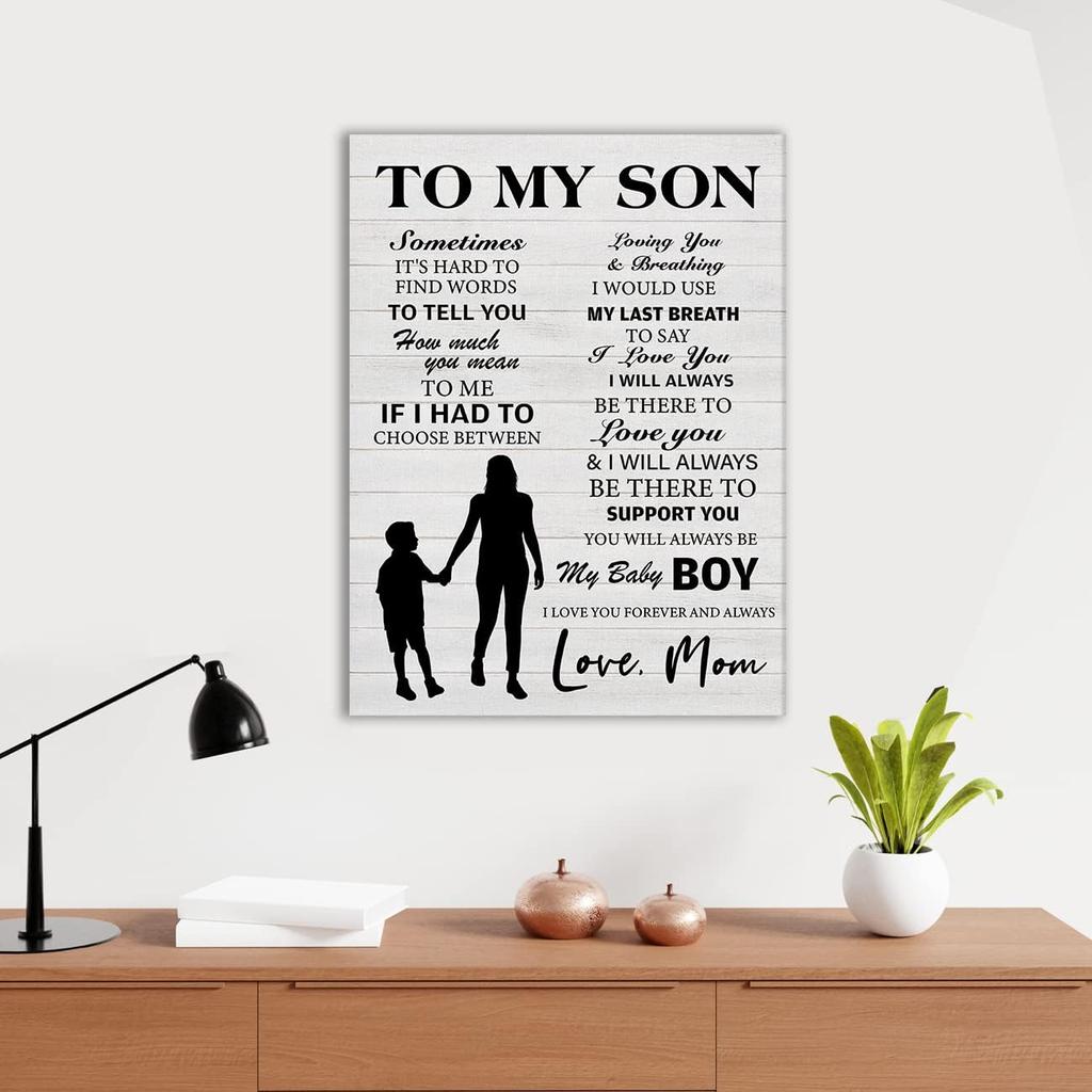 Rustic to My Son I Love You Forever and Always Quote Canvas Wall Art pirational Son Gift From Mom Poster Picture Artwork 11.5"x15" Painting for Home