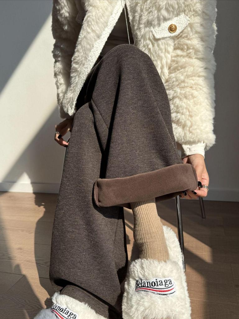 Aixuan White Wool Acetate Wide-Leg Pants: 2025 Autumn/Winter Women's Casual Draped Trousers
