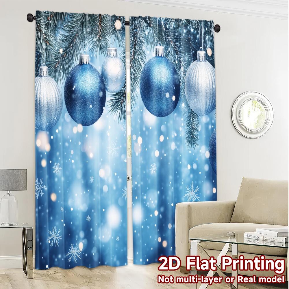 2pcs  Curtains Blue Christmas Ornaments Snow (2) Popular Creative Curtains Fabric Curtains Thermal Insulation   and Room Darkening