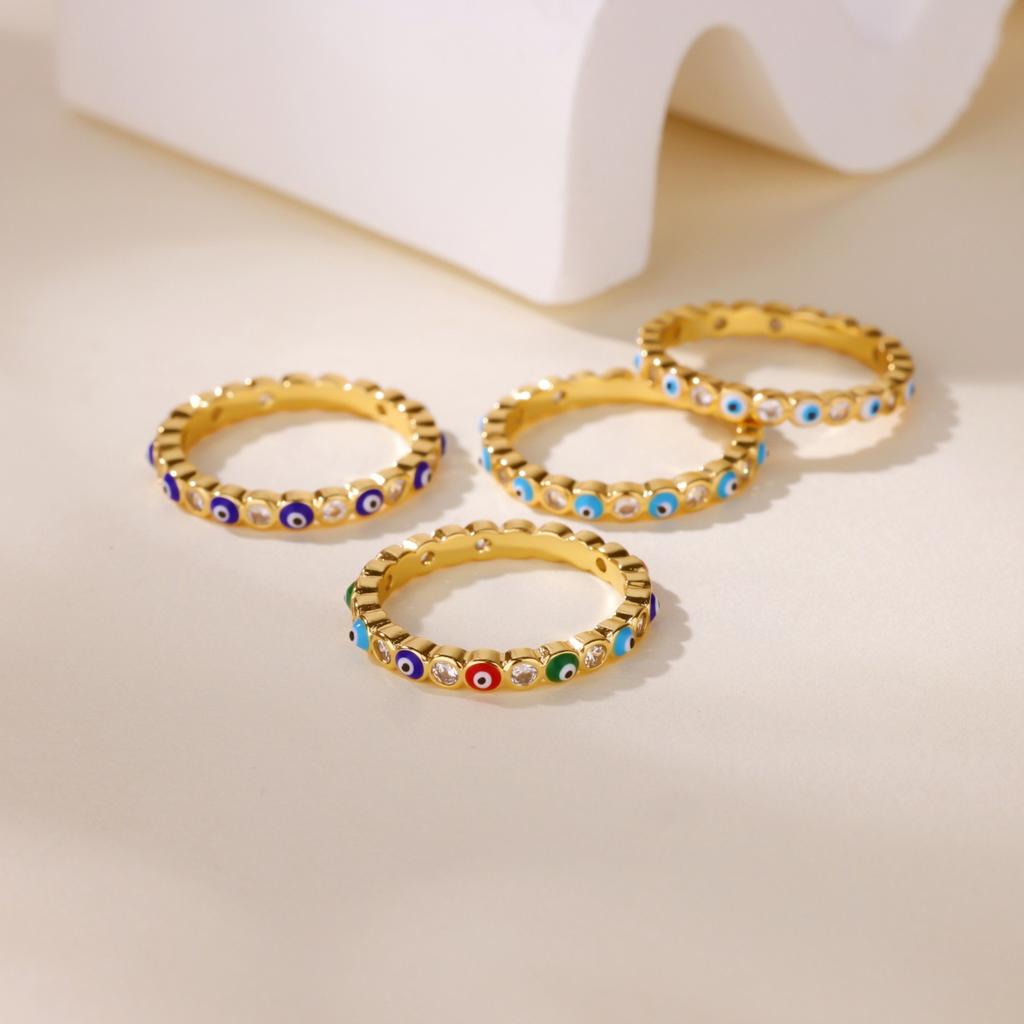 Popular Jewelry Open Ring Women's Micro Inlaid White Zircon Color Dripping Oil Creative Devil's Eye Ring