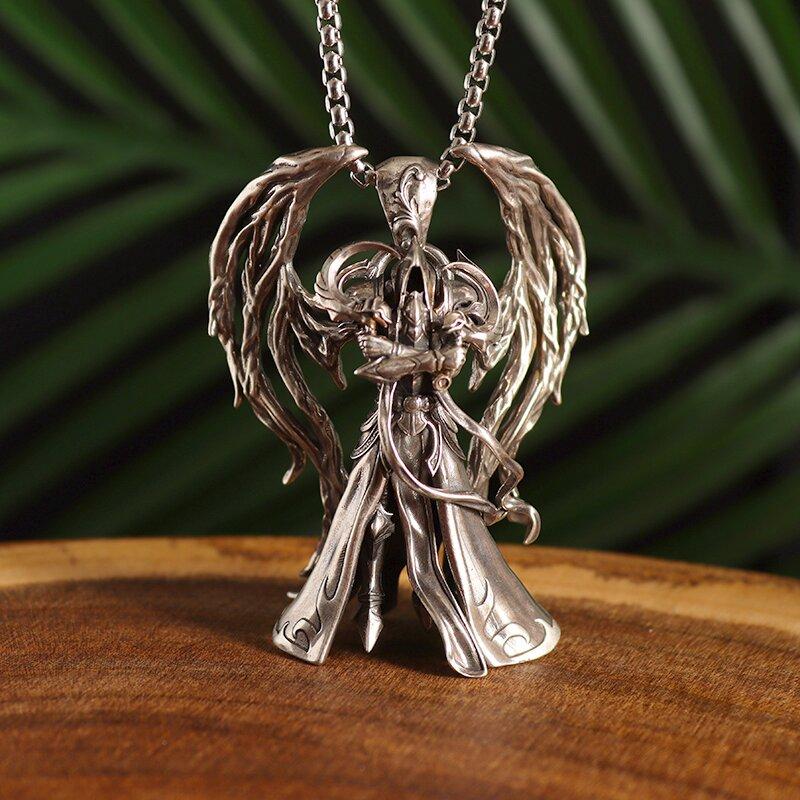 Gothic Wings Devil Armor Pendant Mystical Grim Reaper Scythe Demon Necklace Cool Halloween Jewelry Gifts for Men