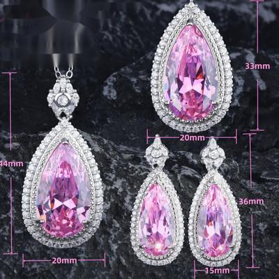Lussuoso Set di Gioielli Colorati a Forma di Goccia d'Acqua con Strass Rosa di Caratura Extra Large Adatto per Matrimoni, Feste, Gioielli di Moda da Donna