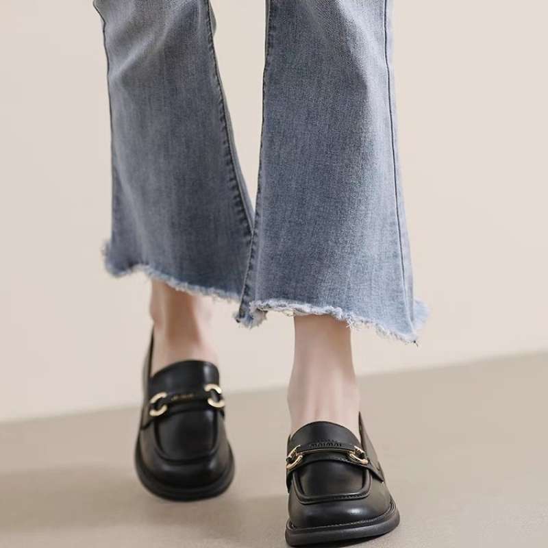 

Platform leather shoes 2025 new one-pedal soft-soled small leather shoes French British style flat-soled metal buckle versatile 40