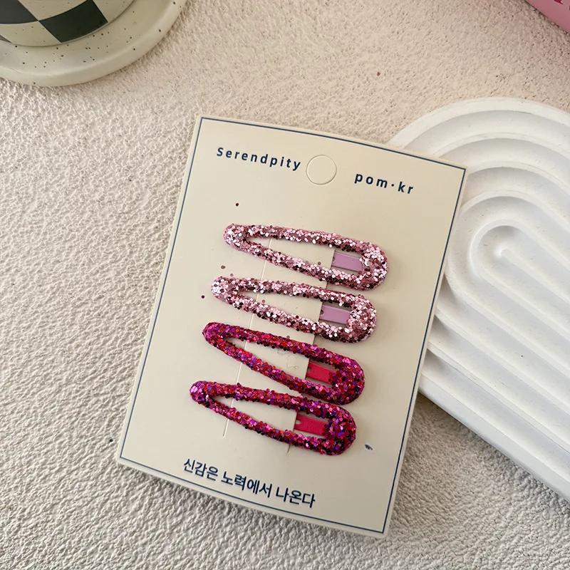 4pcs Fashion Simplicity Kids Barrettes for Girl Glitter Sequin Solid Color Hair Clip Children Hair Accessories Headwear