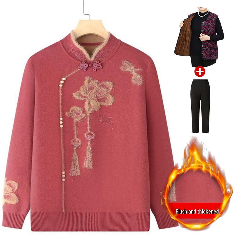 Damen Herbst/Winter Strickpullover - Gemütliche Samtgefütterte Strickjacke für Mütter