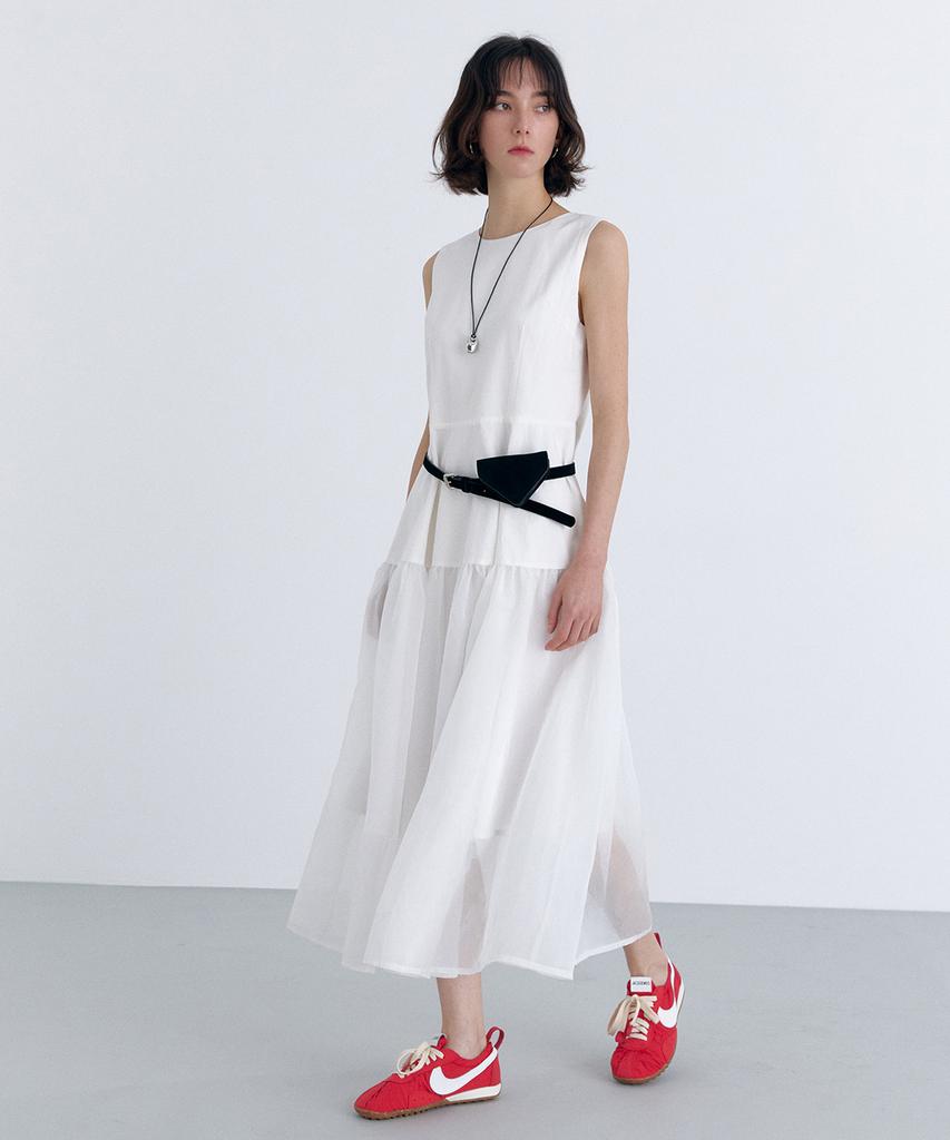 Cloet Organza Layered Sleeveless Dress + White
