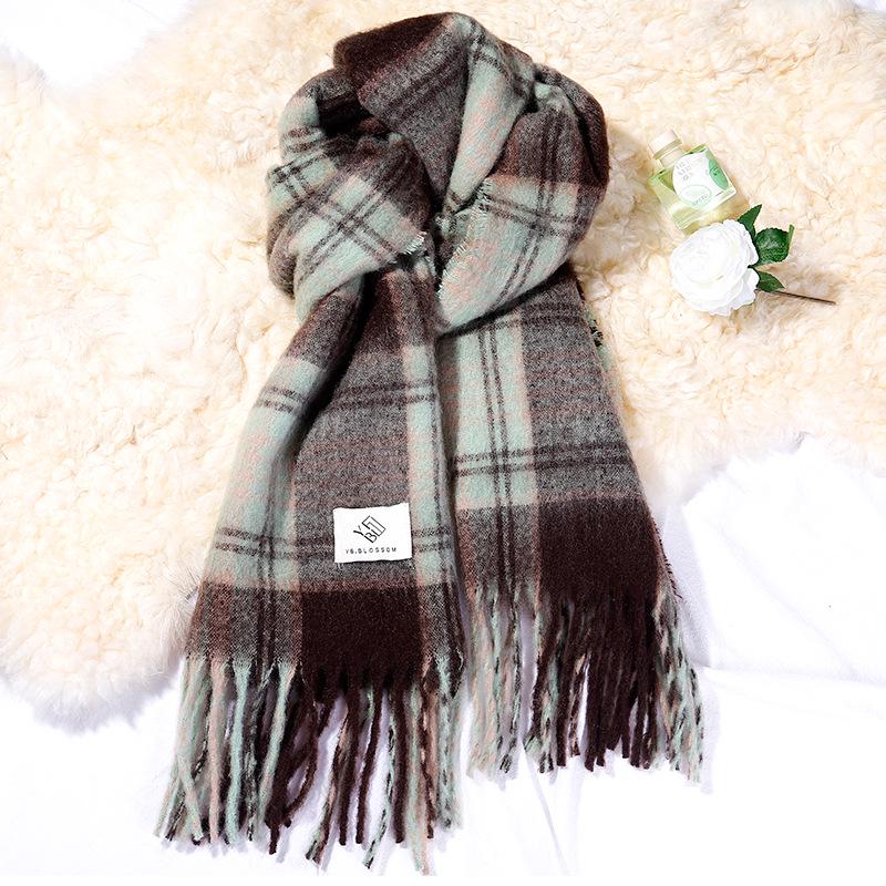 Maillard Women's Winter Plaid Scarf - Luxurious Mohair Imitation Cashmere Shawl, Thickened for Warmth
