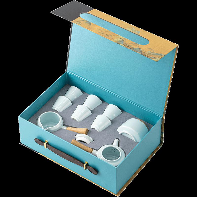 Qian Li Jiang Shan Celadon Side Handle Tea Set
