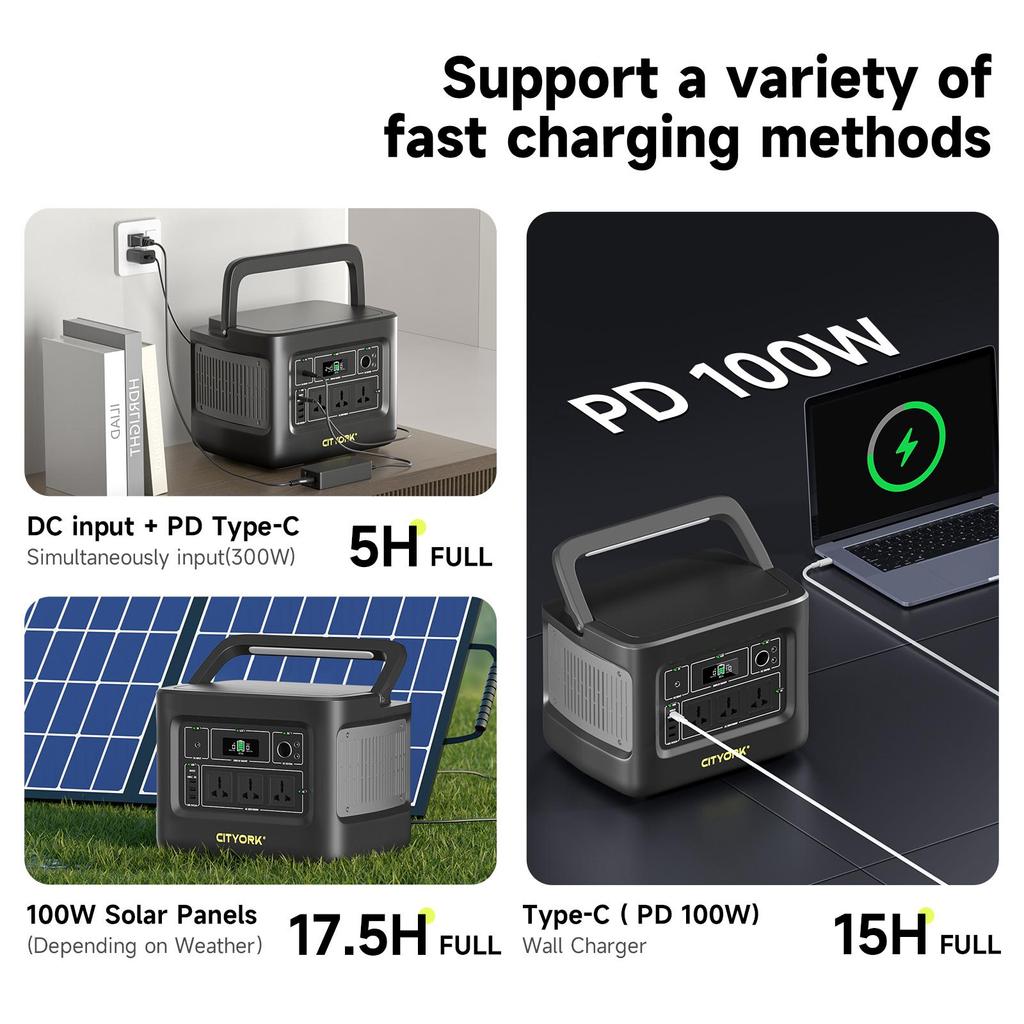 Generatore solare portatile da 1000 W, alimentazione CA da 110-240 V, per campeggio all'aperto, camper, drone