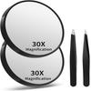 3.5 Inch 30X Magnified Mirror with Three Mounting Suction Cups Tweezers Travel Makeup Kit for Shaving Blackhead Blemish Removal