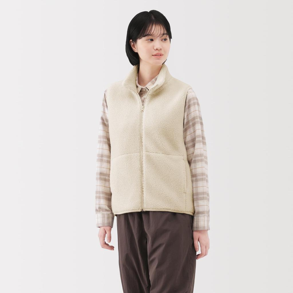 MUJI Boa Fleece XL Women's Vest, BB2T8A5A, Ivory, Women's