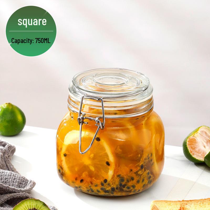 Glass Storage Jar with Transparent Buckle for Kitchen, Food-Grade Sealed Container for Grains