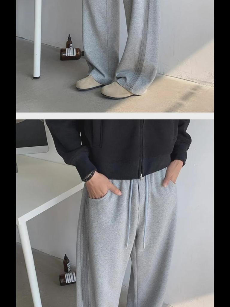 Men's Autumn Retro Tie-Dye Wide-Leg Sweatpants with Side Stripes