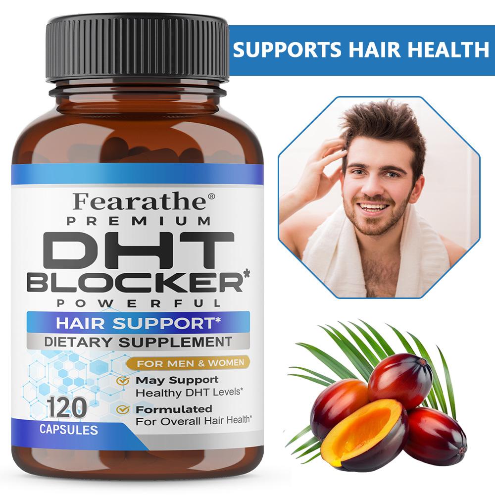 DHT Blocker Capsules Hair Support Supplement with Saw Palmetto & Biotin, 120 Vegan Capsules for Men & Women