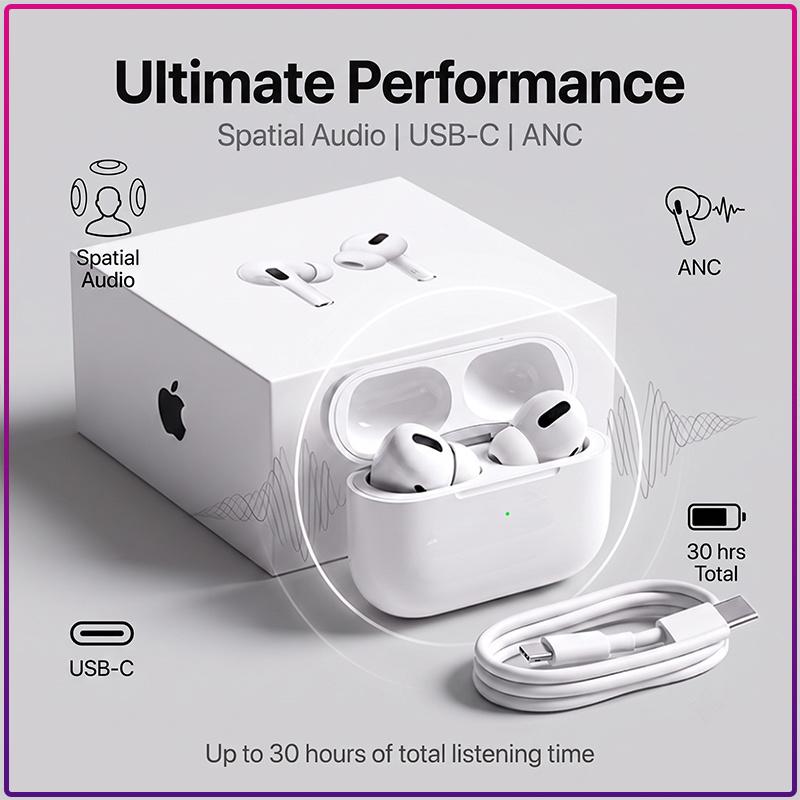 Universal Bluetooth Wireless Headset Apple AirPods Pro Powerful Noise Cancellation Immersive Surround Sound USB-C Charging All Devices Compatible