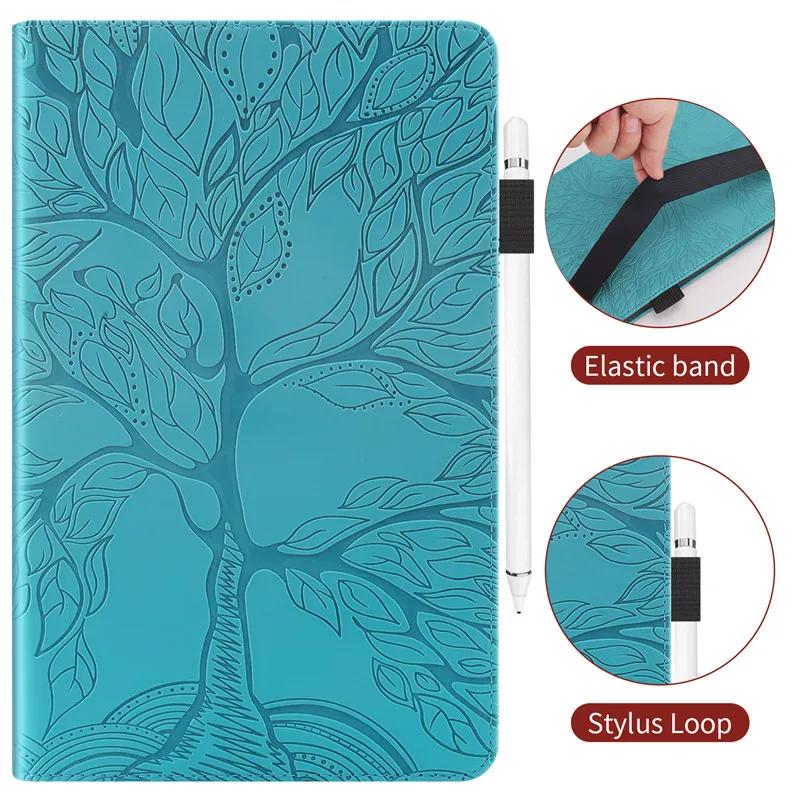For iPad Pro 11 Case 2024 11.0 inch A2837 A3006 A2836 Embossed Wallet Slot Tree Funda For IPad Pro 11 2024 Cover Coque + Stylus