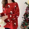Schneeflocke Christma O-Ausschnitt Pullover Damenmode Langarm Herbst Winter Socken Print Strickpullover Chic Lady Jumper
