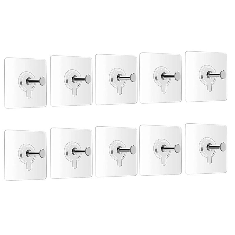 

10/30/50Pcs Clear Adhesive Hooks - Durable, Waterproof, No-Drill Installation for Kitchen and Bathroom 10pcs