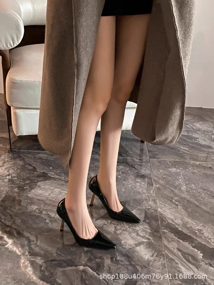 Poplar forest same triangular gold heel burgundy temperament shallow mouth single shoes women's patent leather thin heel pointed imperial sister high