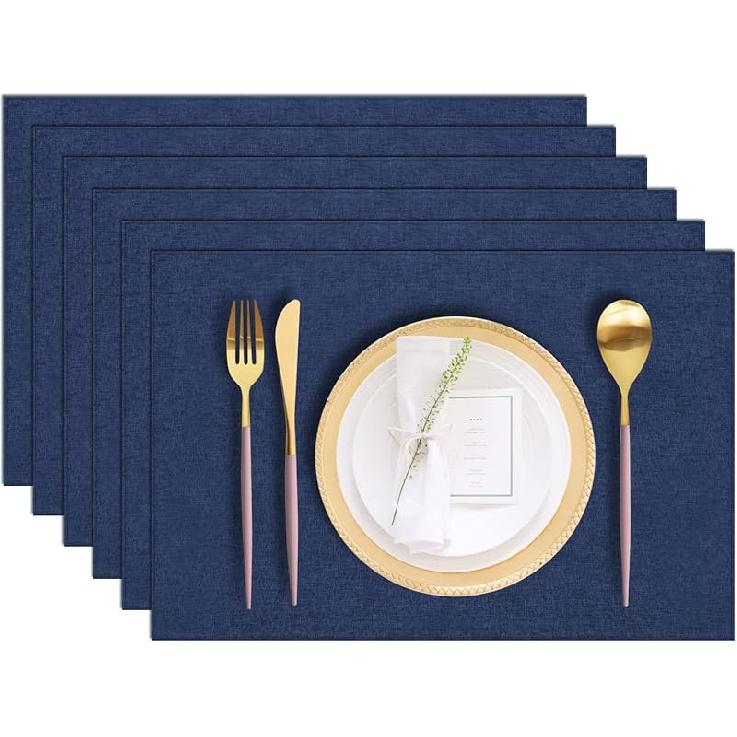 Cloth Placemats Set of 6, Cotton Linen Blend Machine Washable Durable Linen Table Mats, Heat Resistant Placemats Wrinkle Free Place Mats for Dining 6
