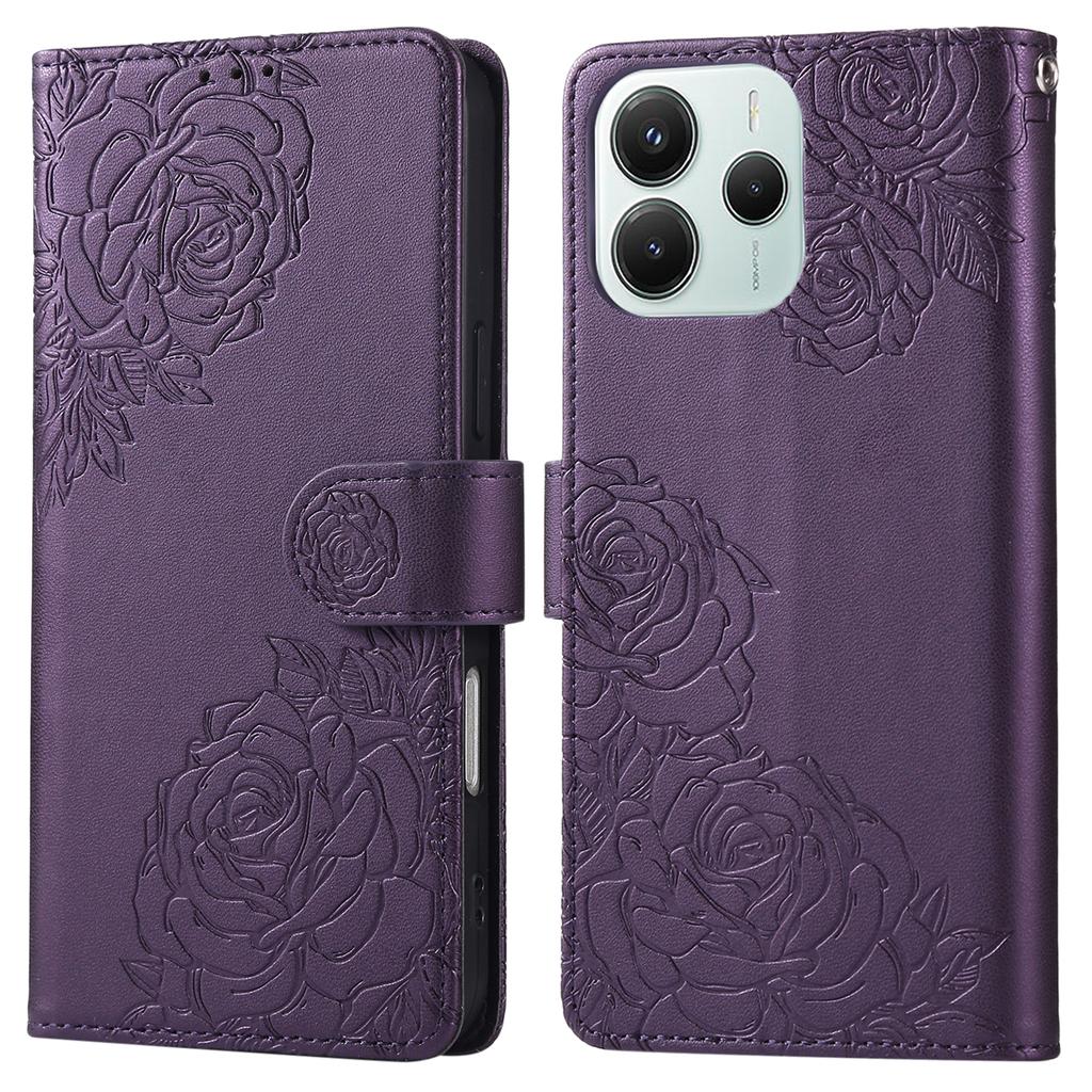 Wallet Case for Xiaomi Redmi Note 14 5G/Poco M7 Pro 5G Rose Flower PU Leather Phone Cover with 3 Card Slots