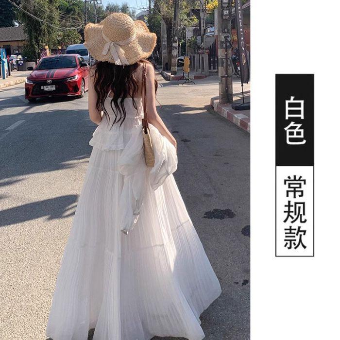 Apricot skirt women s spring and summer new high waist thin a-word skirt small chiffon pleated skirt umbrella skirt S