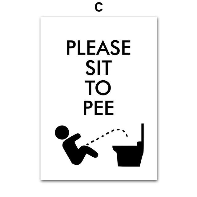 Wandkunst Leinwandmalerei Funy Toilettenjunge Schwarz Weiß Nordische Poster und Drucke Wandbilder für Wohnzimmer Badezimmer Club Decor Kein Rahmen