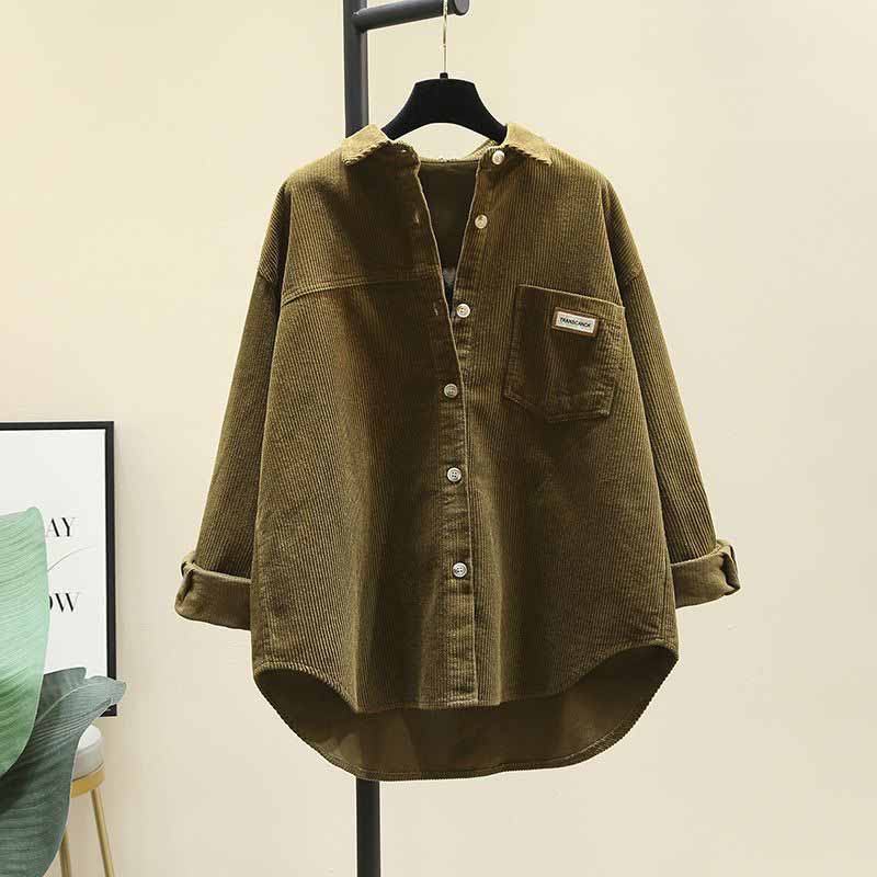 Long-sleeved Shirt Women Winter Thickened Loose Casual Medium-length Solid Color Button Cardigan Shirt