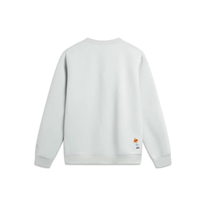 Li Ning Sports Lifestyle Serie Gesticktes Muster Antistatisch Lockerer Pullover Sweatshirt Unisex Sweatshirt Flussstein-Grau AWDU051-4