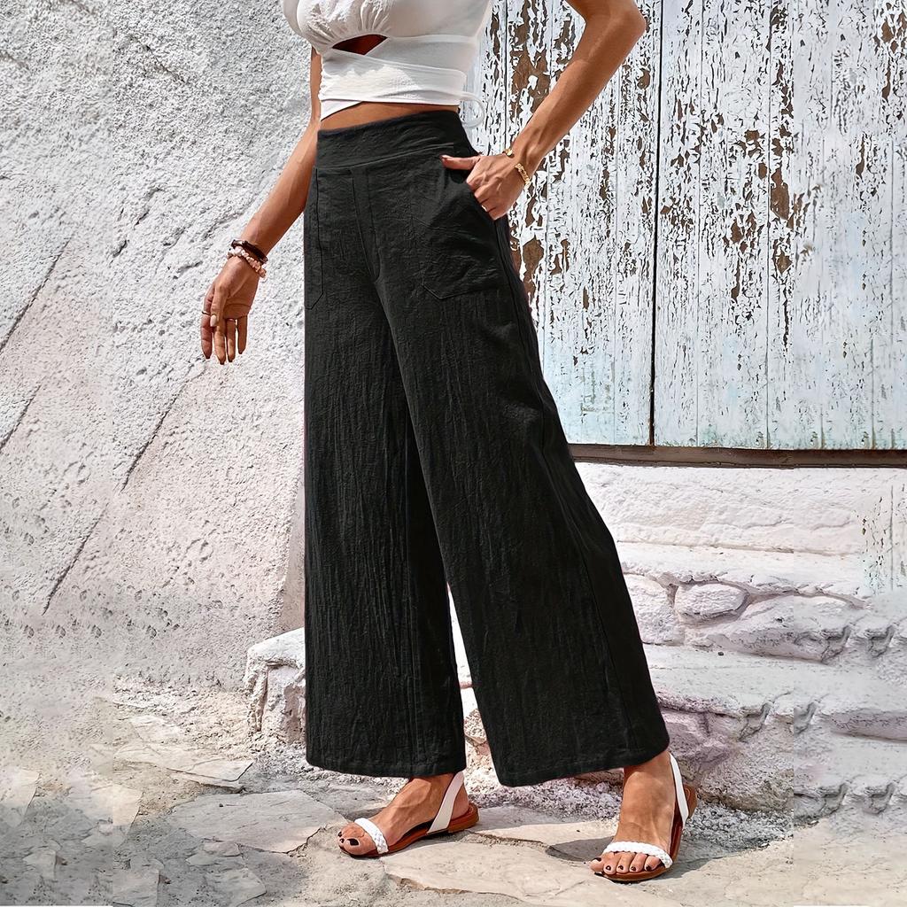 Women’s High Waist Loose Fit Wide Leg Pants Solid Casual Trousers for Office and Everyday Wear Comfy Straight Leg Design