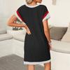 Women's Casual Contrast Color Striped Round Neck T-Shirt Dress