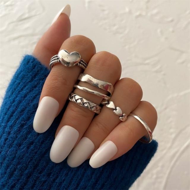 17KM Gothic Punk Steampunk Heart Butterfly Skull Ring Sets Party Jewelry 2021