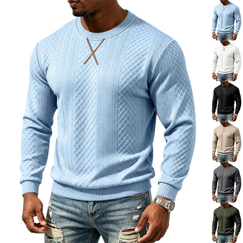 Men S Casual Jacquard Loose Fit Round Neck Long Sleeve Sweatshirt