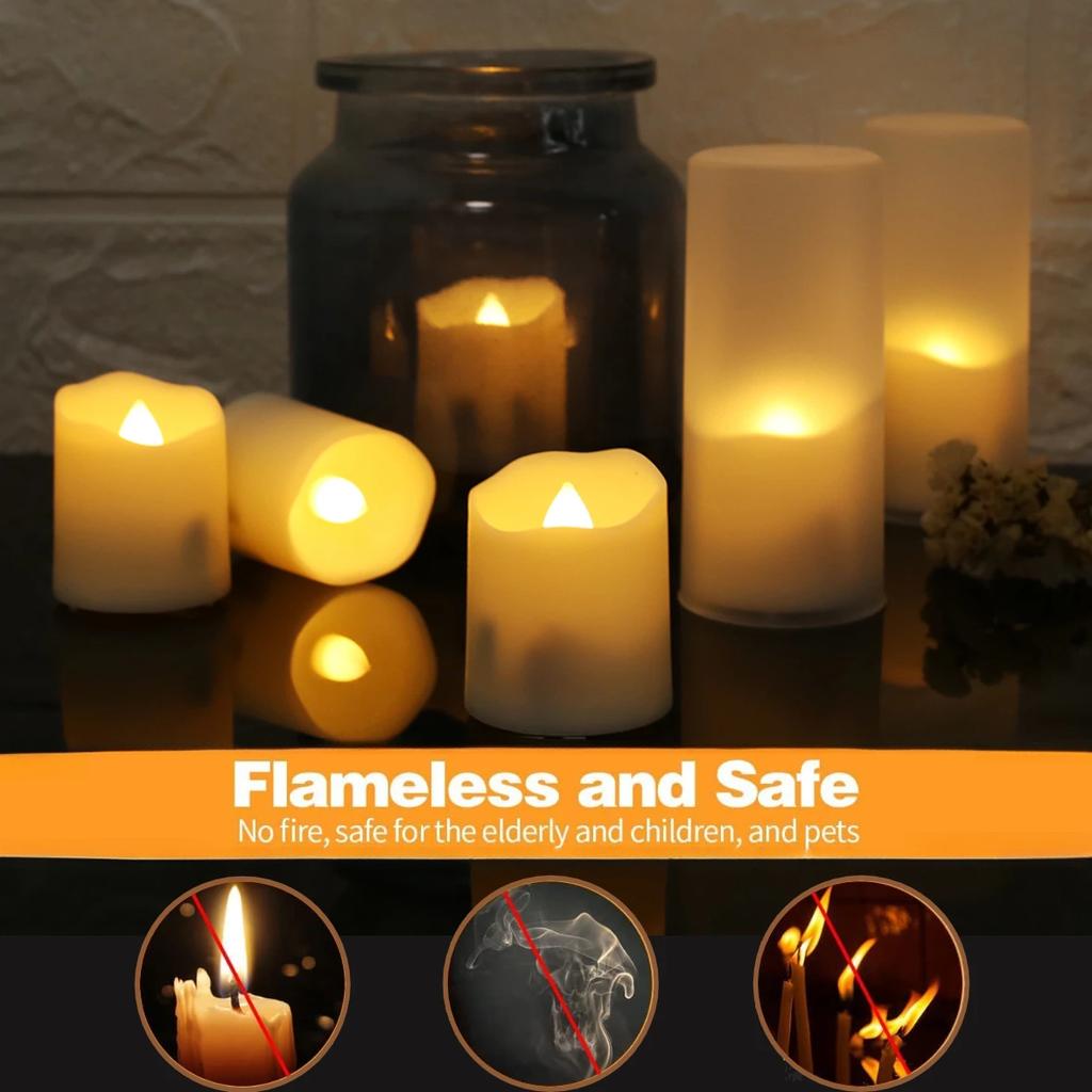 Rechargeable Flameless Votive Candles with Timer Remote Flickering LED Tea Lights with USB Charging Cable Electric Xmas Candles